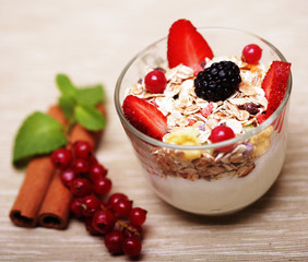 healthy food - granola with yogurt