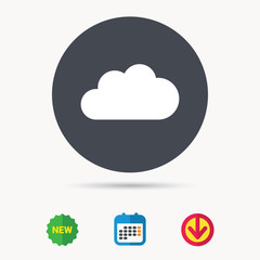 Cloud icon. Data storage technology symbol. Calendar, download arrow and new tag signs. Colored flat web icons. Vector