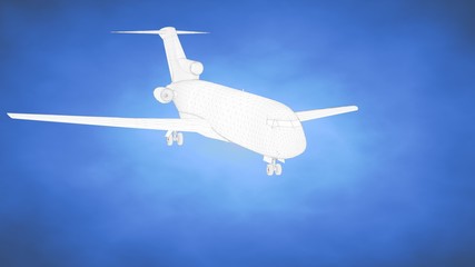 Naklejka na ściany i meble outlined 3d rendering of an airplane inside a blue studio