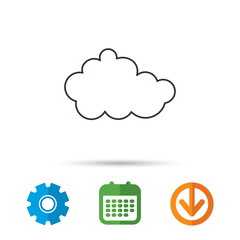 Cloud icon. Overcast weather sign. Meteorology symbol. Calendar, cogwheel and download arrow signs. Colored flat web icons. Vector