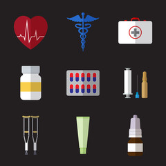 Fototapeta na wymiar Set of simple medicine flat icons on grey background