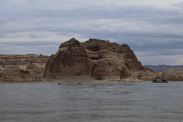 A view of Lake Powell in Arizona on a cloudy day