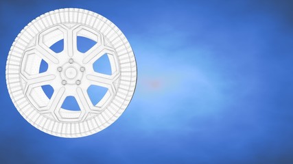 Obraz premium outlined 3d rendering of a wheel inside a blue studio