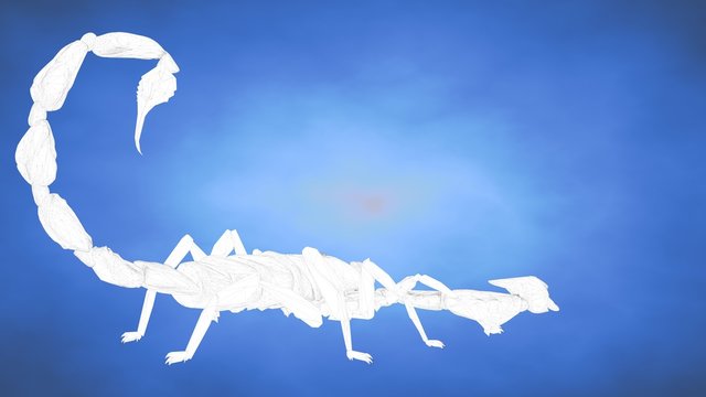 outlined 3d rendering of a scorpion inside a blue studio