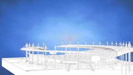 outlined 3d rendering of a stadium inside a blue studio