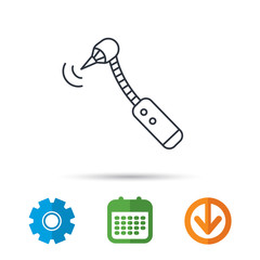 Drilling tool icon. Dental oral bur sign. Calendar, cogwheel and download arrow signs. Colored flat web icons. Vector