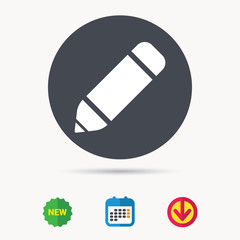 Edit icon. Pencil for drawing symbol. Calendar, download arrow and new tag signs. Colored flat web icons. Vector