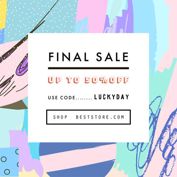Creative Social Media Sale header or banner with discount offer. Design for seasonal  clearance. It can be used in advertising, web design, graphic design. 