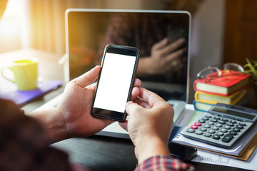 man's hands using smart phone in interior,business man hands busy using blank screen cell phone at office desk, young male student typing on phone sitting at wooden table in cafeteria,vintage color