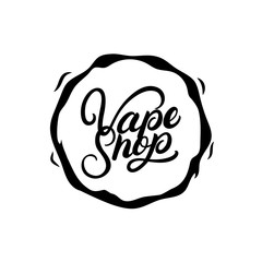 Vape shop hand written lettering logo, label, badge, emblem.