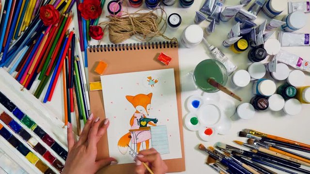 Creative, multicolored objects on artist desk