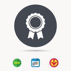Medal icon. Winner award emblem symbol. Calendar, download arrow and new tag signs. Colored flat web icons. Vector