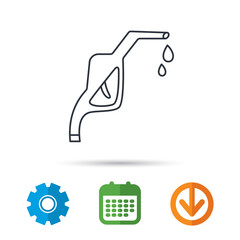 Gasoline pump nozzle icon. Gas or Petrol station sign. Calendar, cogwheel and download arrow signs. Colored flat web icons. Vector