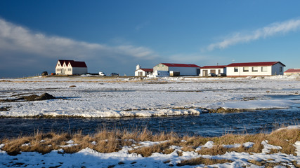 Icelandic landscape with buildings