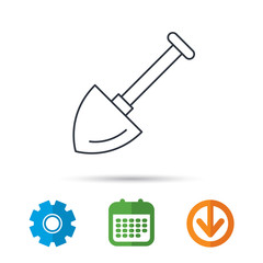 Shovel icon. Garden equipment sign symbol. Calendar, cogwheel and download arrow signs. Colored flat web icons. Vector