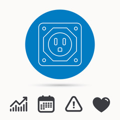 USA socket icon. Electricity power adapter sign. Calendar, attention sign and growth chart. Button with web icon. Vector