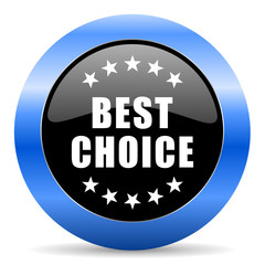 Best choice black and blue web design round internet icon with shadow on white background.