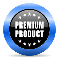 Premium product black and blue web design round internet icon with shadow on white background.