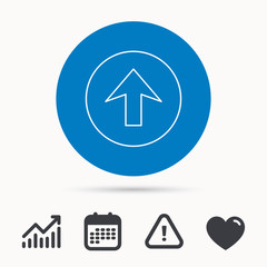 Upload icon. Top arrow sign. Internet load symbol. Calendar, attention sign and growth chart. Button with web icon. Vector