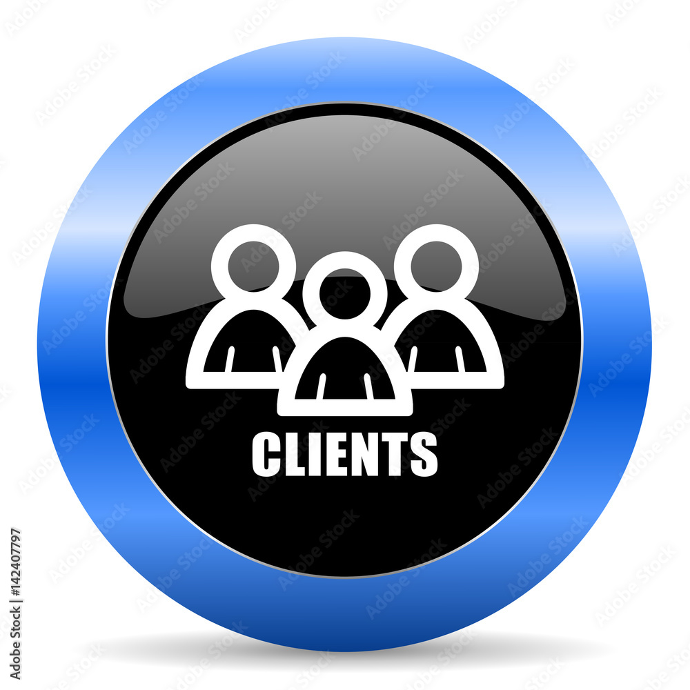 Aufkleber Clients black and blue web design round internet icon with shadow on white background.