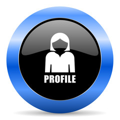 Profile black and blue web design round internet icon with shadow on white background.