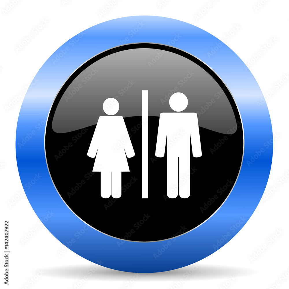 Aufkleber man and woman black and blue web design round internet icon with shadow on white background.
