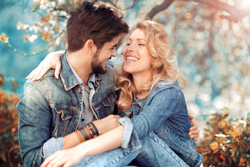 Fototapeta premium Young couple in love outdoor