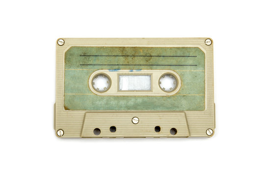 Vintage audio cassette isolated white background