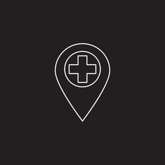 hospital location line icon, outline vector logo illustration, linear pictogram isolated on black