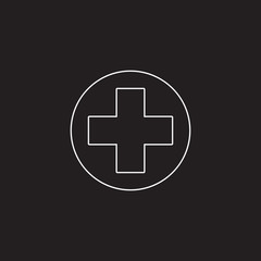 hospital symbol line icon, cross outline vector logo, linear pictogram isolated on black, pixel perfect illustration