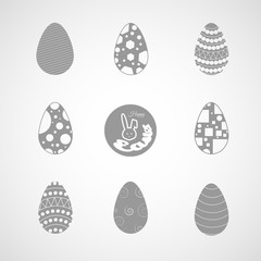 Easter eggs icons vector collection with different patterns on the gradient gray background.