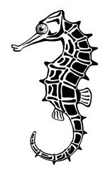 seahorse, stylized ink drawing