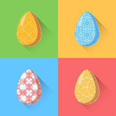 Easter eggs vector set with different patterns and shadows in the flat design.