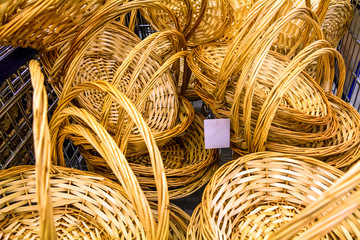 Wicker woven baskets in supermarket