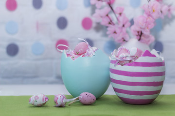 Obraz na płótnie Canvas Happy Easter. Two big colorful eggs. Horizontal shot