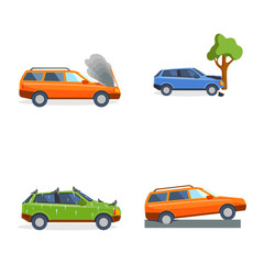 Fototapeta premium Car crash collision traffic insurance safety automobile emergency disaster and emergency disaster speed repair transport vector illustration.