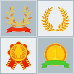 Vector trophy champion cup flat icon winner gold award and victory prize sport success best win golden leadership competition illustration.