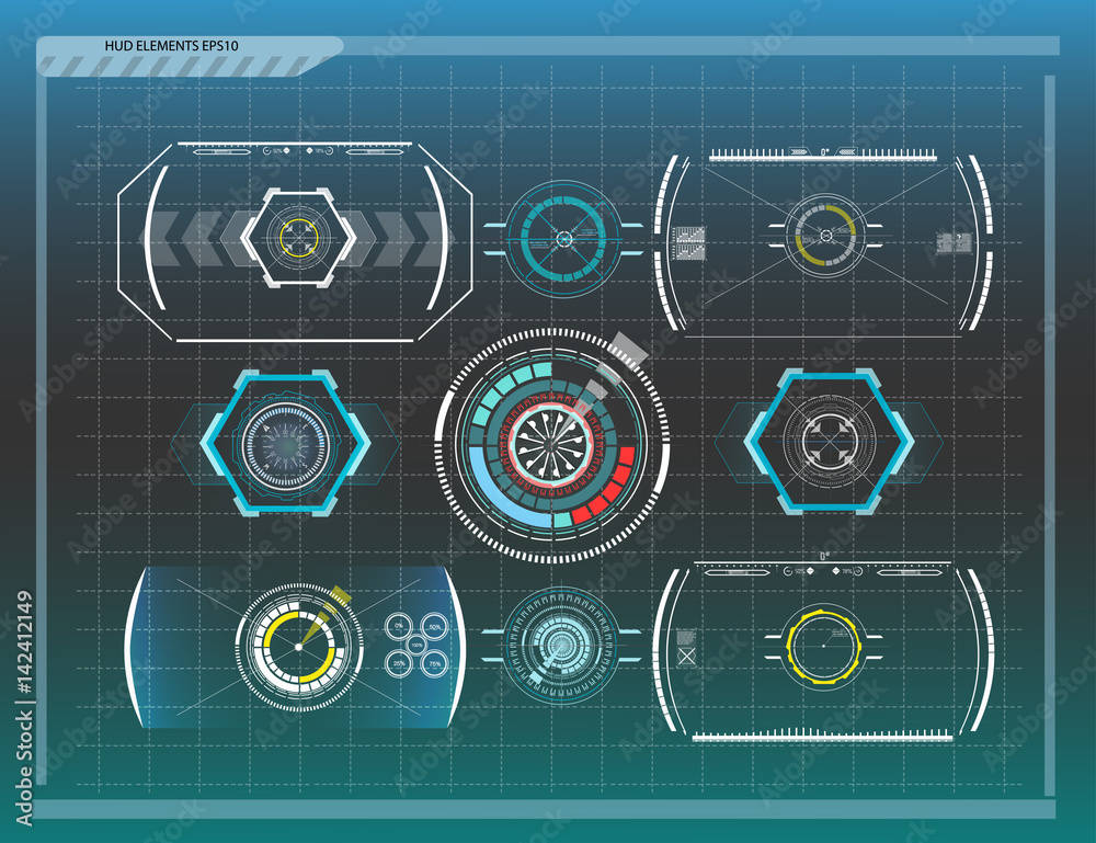 Poster abstract background with different elements of the hud. hud elements. vector illustration. head-up d