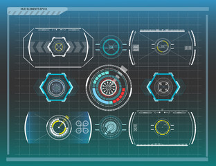 Abstract background with different elements of the hud. Hud elements. Vector illustration. Head-up display elements for Info-graphic elements.
