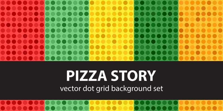 Polka dot pattern set "Pizza Story". Vector seamless geometric dot backgrounds