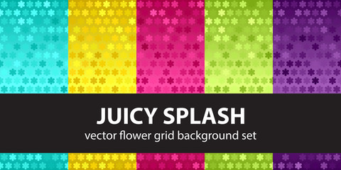 Flower pattern set "Juicy Splash". Vector seamless backgrounds