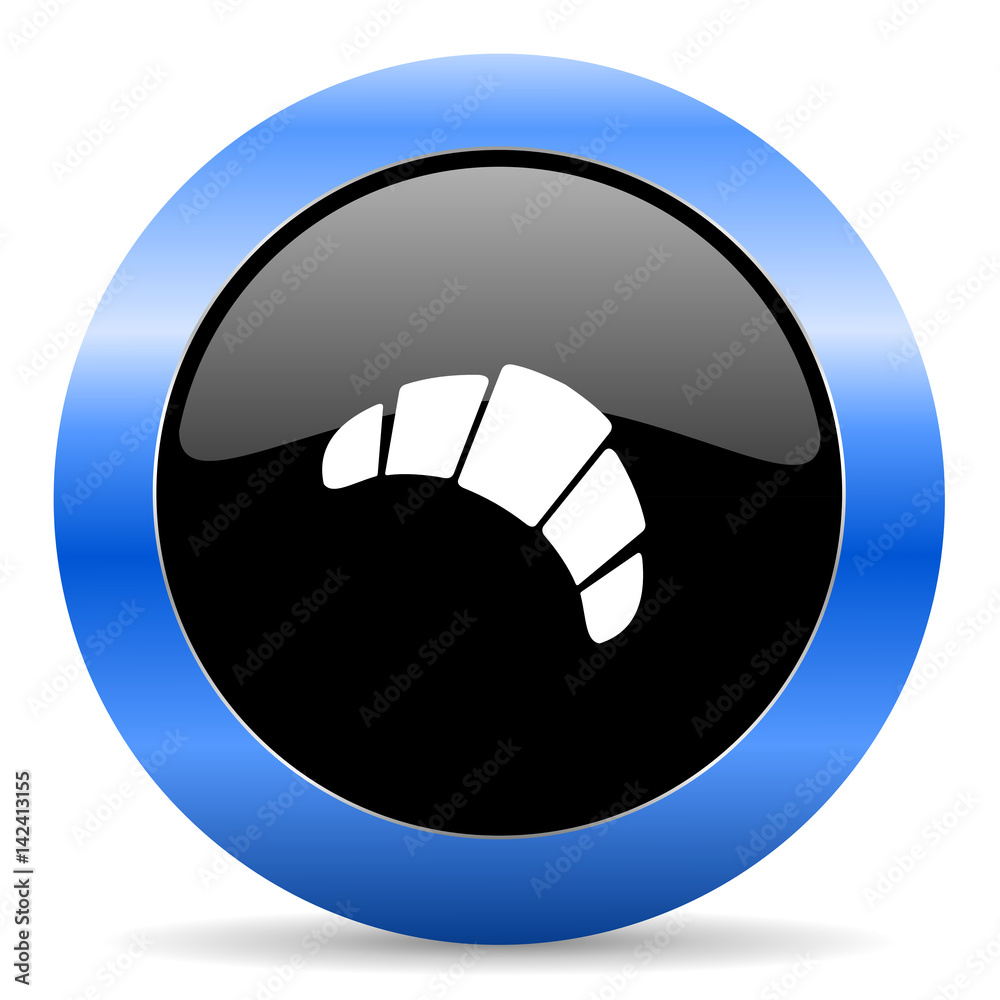 Aufkleber croissant black and blue web design round internet icon with shadow on white background.