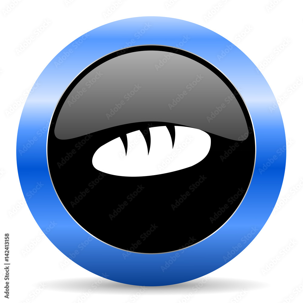 Aufkleber bread black and blue web design round internet icon with shadow on white background.