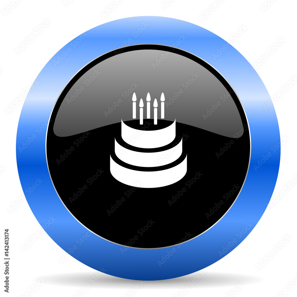 Aufkleber cake black and blue web design round internet icon with shadow on white background.