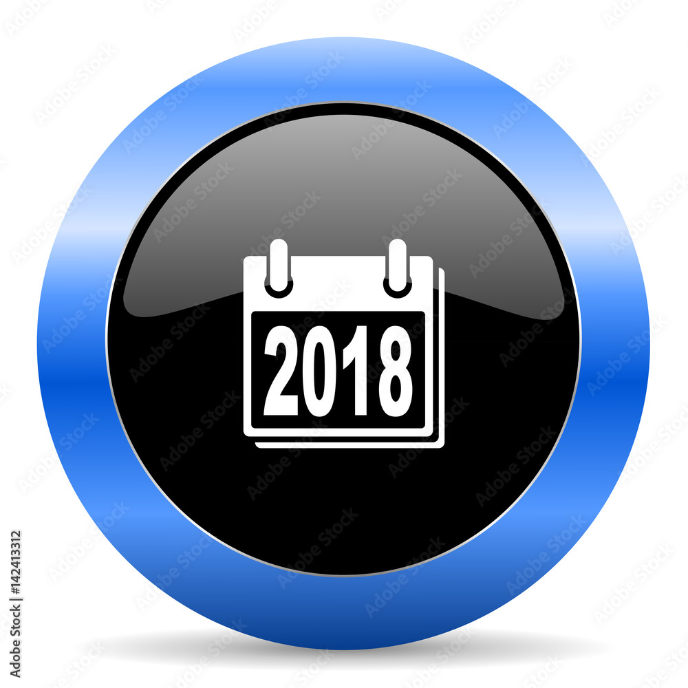 Poster new year 2018 black and blue web design round internet icon with shadow on white background.