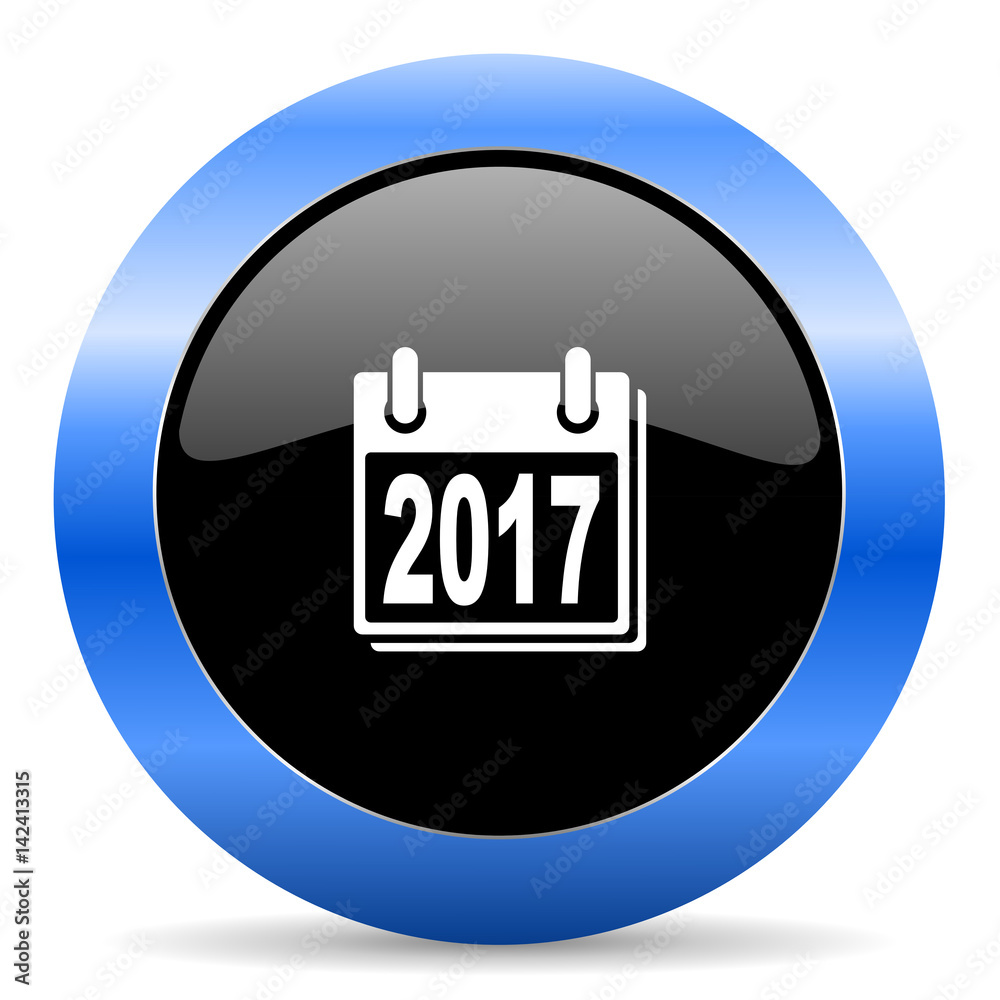 Poster new year 2017 black and blue web design round internet icon with shadow on white background.