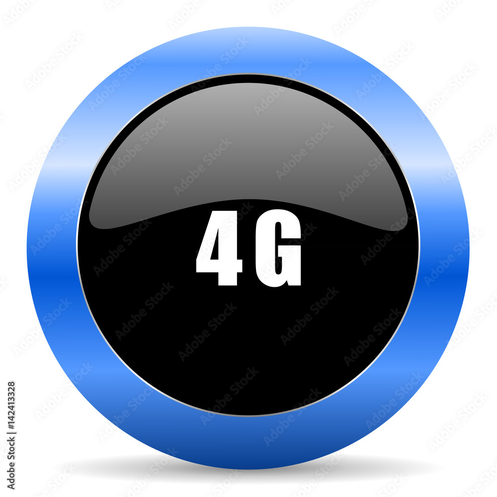Poster 4g black and blue web design round internet icon with shadow on white background.