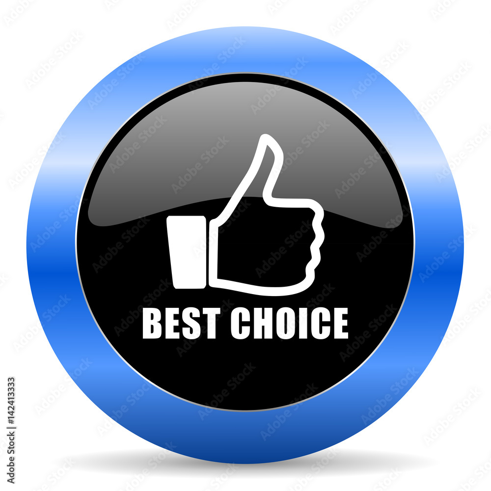 Poster best choice black and blue web design round internet icon with shadow on white background.