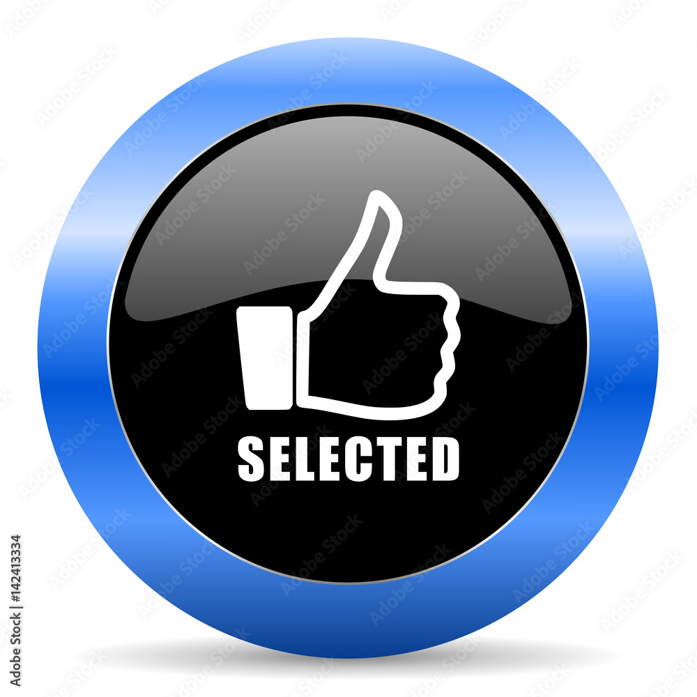 Poster Selected black and blue web design round internet icon with shadow on white background.