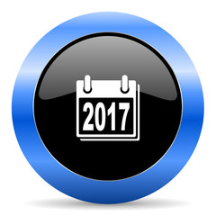 New year 2017 black and blue web design round internet icon with shadow on white background.